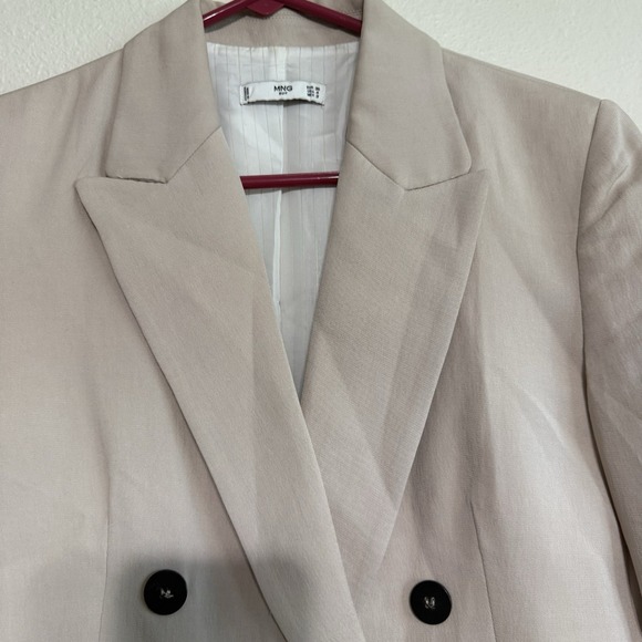 Mango MNG Blazer Small‎ 4 Tan Cream Double Breasted Lined Jacket Oversized Fit - Picture 3 of 8